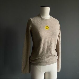 Smiley 100% Cashmere Oatmeal Crewneck Sweater Jumper Small